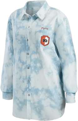 Women's White Philadelphia Flyers Oversized Tie-Dye Button-Up Denim Shirt