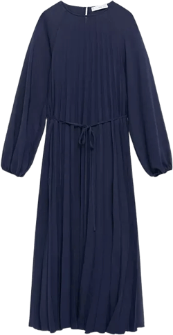 Mango Women's Bow Belt Pleated Dress