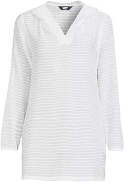 Lands' End Plus Size Rayon Rib Hooded Mini Cover-up Dress