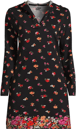 Lands' End Women's Cotton Jersey Long Sleeve Hooded Swim Cover-up Dress