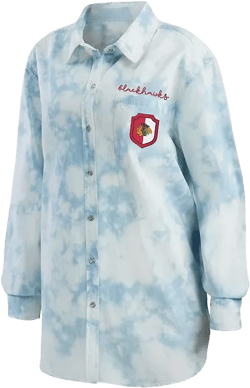 Women's White Chicago Blackhawks Oversized Tie-Dye Button-Up Denim Shirt