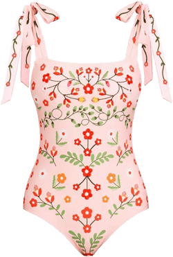 Women's Pink Floral Harmony Embroidered Swimsuit