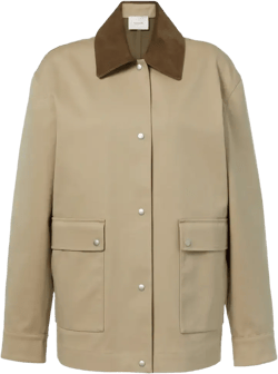 Suede-trimmed Cotton Gabardine Jacket In Beige