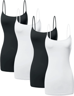 Long Cotton Camisole Spaghetti Strap Tank Top for Women Basic Cami Tops Womens Undershirts - Pack 1-4 at Amazon Women’s Clothing store