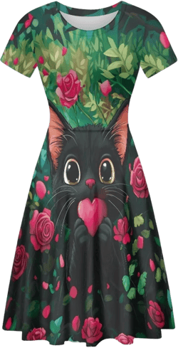 POLERO Women Puffy Swing Elegant Party Midi Dresses Short Sleeve Round Neck A-Line Dress at Amazon Women’s Clothing store