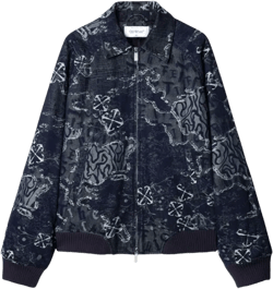 Blue Camo Jacquard Denim Bomber Jacket In Multicolour