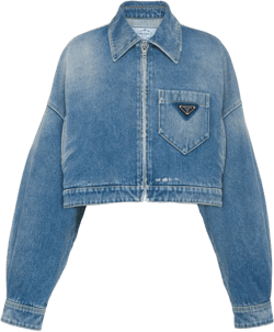 Long-sleeved Zipper Denim Jacket In Blue