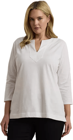 Women's Plus Size Split-Neck Three-Quarter Sleeve Cotton Tunic