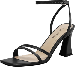 Heeled Sandals for Women Chunky Block High Heels Square Open Toe Sandals with Ankle Strap 3 Inch Dress Heels Comfortable 10 Black