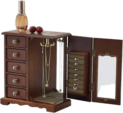 Wooden Jewelry Armoires for Women, Jewelry Organizer With 5 Drawer, Standing Jewelry Box for Necklaces, Earring, Rings(Brown)