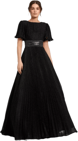 Women's Pleated Shimmering Georgette Flutter Sleeve Gown