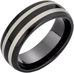 Bling Jewelry Simple Dome Black Silver Two Tone Center Stripe Titanium Eternity Band Ring 8MM Band Width