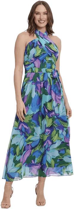 Petite Printed Wrap-Neck Maxi Dress