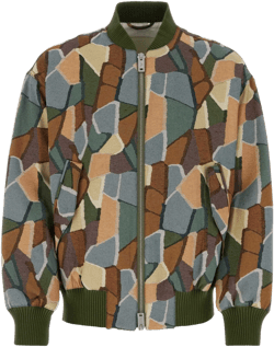 Multi Color Jacquard Bomber Jacket In Multicolor
