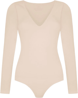 Women's Neutrals Organic Cotton Long Sleeve V-neck Bodysuit, Oat