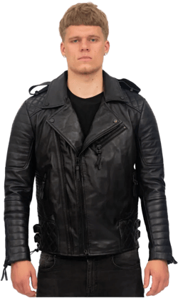 Mens Slim-fit Double Zip Brando Leather Biker Jacket-cairo In Black