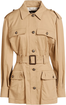 Belted Cotton-blend Jacket In Sand