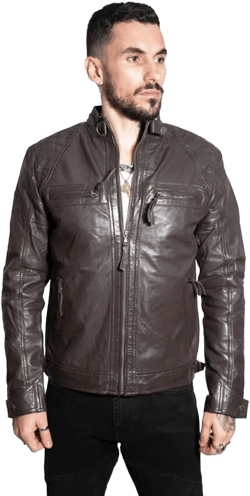 Men's Vintage Leather Quilted Biker Jacket-monaco In Brown