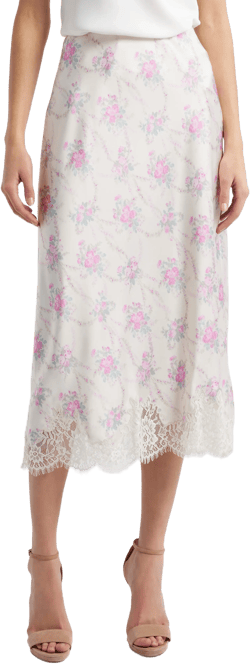 LoveShackFancy Malina Floral Lace Hem Skirt