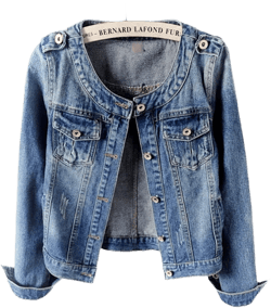 Trendy XU Women Retro Collarless Long Sleeve Short Crop Jeans Coat Small As the Picture
