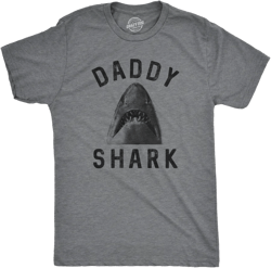 Mens Daddy Shark T Shirt Funny Shark Face Chomp Jaws Fathers Day Graphic Tee - Crazy Dog Men's T Shirt Dark Grey S