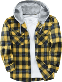 Mens Flannel Hoodie Shirts Long Sleeve Casual Plaid Jacket Cotton Button Down Flannel Shirt for Men Small Yellow