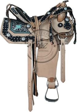 Y&Z- Ride With Time Genuine Leather Western Barrel Racing Trail Saddle for Equestrian Enthusiasts - 10 to 18 Inches, Premium Durable Horse Riding Accessory for Comfy Rides 14"" Blue