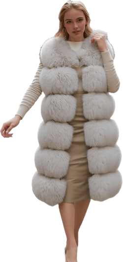 Lisa Colly Women's Faux Fox Fur Coat Jacket Winter Sleeveless Faux Fur Vest Outwear Medium Beige