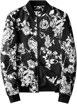 Spring Mens Stand Collar Flowers Printed Bomber Jacket Japan Style Zip Up Baseball Coats 3X-Large White Floral