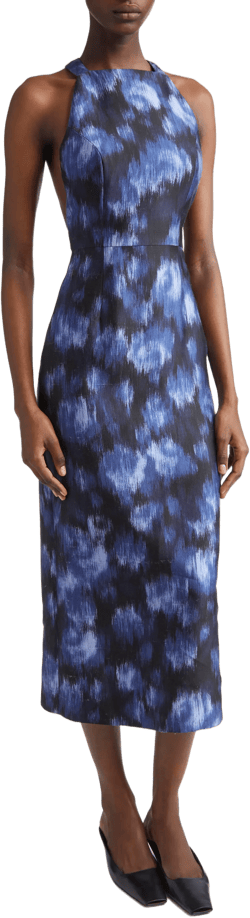 Michael Kors Collection Print Wool & Silk Sheath Midi Dress