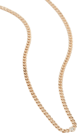 14k Small Curb Chain Necklace with Floating Diamond