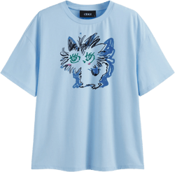 Cotton-blend Cat Graphic Oversized Tee