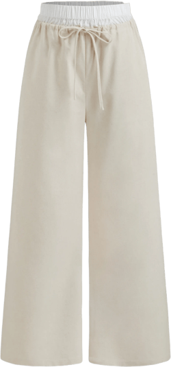 Linen-blend Mid Rise Two Tone Patchy Wide Leg Trousers 