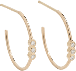 14k Gold 3 Bezel Set Diamond Hoop Earrings