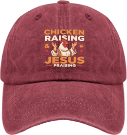 Vintage Chicken Raising & Jesus Praising Hat for Women Soft Washed Distressed Wine Red One Size