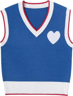 Womens Sweater Vest Short Cable Knit Top Pullover Tank Sleeveless V Neck Color Block Striped Classical Blue Large
