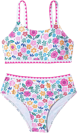RoseSeek Girl's 2 Piece Boho Floral Bathing Suit Spaghetti Strap High Waisted Bikini Vacation Swimsuit : Clothing, Shoes & Jewelry