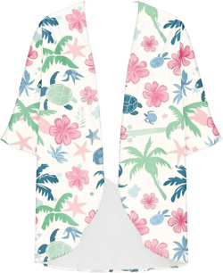 Summer Lightweight Cardigan Rash Guard for Women 3/4 Sleeve Chiffon Kimono Shrug Beach Cover Ups Floral Beach Coverup P -Multicolor Small