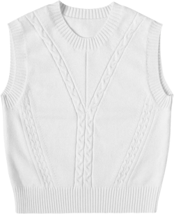 Sweater Vest for Women Sleeveless Crew Neck Cable Knit Pullover Top for Girl Casual Ribbed Solid Color White Medium