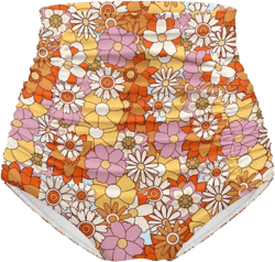 Vintage High-Waisted Swim Shorts Elastic Waist Women's Bathing Suit Bottoms for Surf Yoga Hippie Flowers 3X-Large