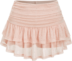 Lace Mid Rise Rhinestone Ruched Layered Mini Skirt