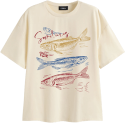 Cotton-blend Fish Graphic Oversized Tee