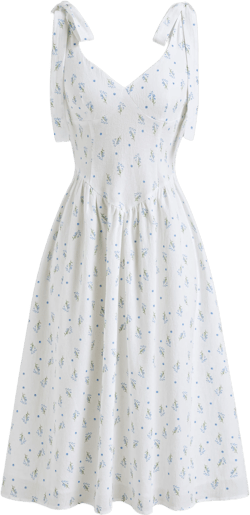 Cotton Sweetheart Neckline Floral Ruffle Midi Dress