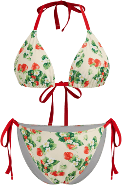V-neck Strawberry Knotted Halter Tie Side Bikini Set Curve & Plus