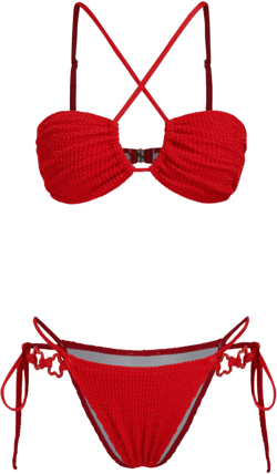Texture V-neck Cut Out Star Detail Bracelet Cheeky Bikini Set