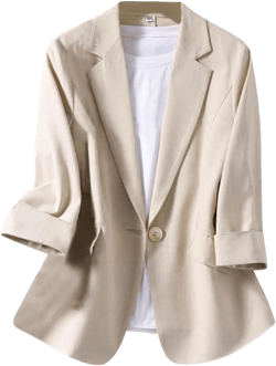 Linen Blazers for Women Business Casual Dressy Lapel Suit Blazer 3/4 Sleeve Lightweight Spring Summer Blazer Jackets A-beige Large