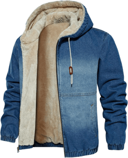 HOOD CREW Men’s Winter Jacket Thick Faux Fleece Lined Coat Fashion Denim Jackets with Hood at Amazon Men’s Clothing store
