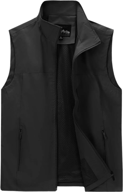MANLUODANNI Men's Lightweight Vest Sleeveless Outdoor Work Jacket for Travel Hiking Running Large Black