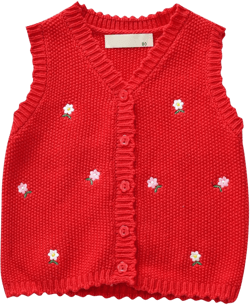 Toddler Girls Floral Knit Sweater Vest | Sleeveless V-Neck Cardigan | Baby Button Down Embroidered Tank Tops Clothes Red 3-4T