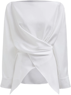 CHICWISH Women Long Sleeve Satin Silk Top Crisscross Waist Boat Neck Elegant Dressy Party Blouse Tunic Tops
